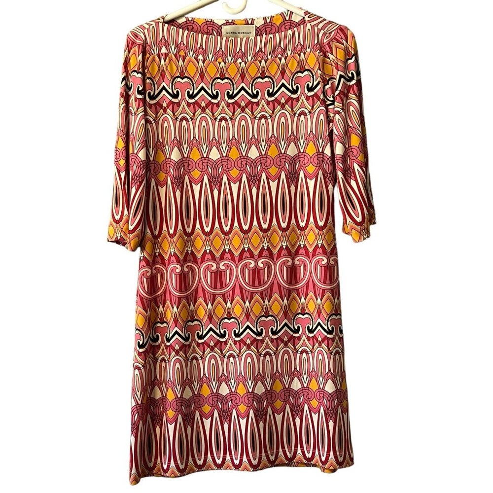 Donna Morgan Sheath Dress, Geometric A-Line Size 4 Colorful Retro Stretch Beach